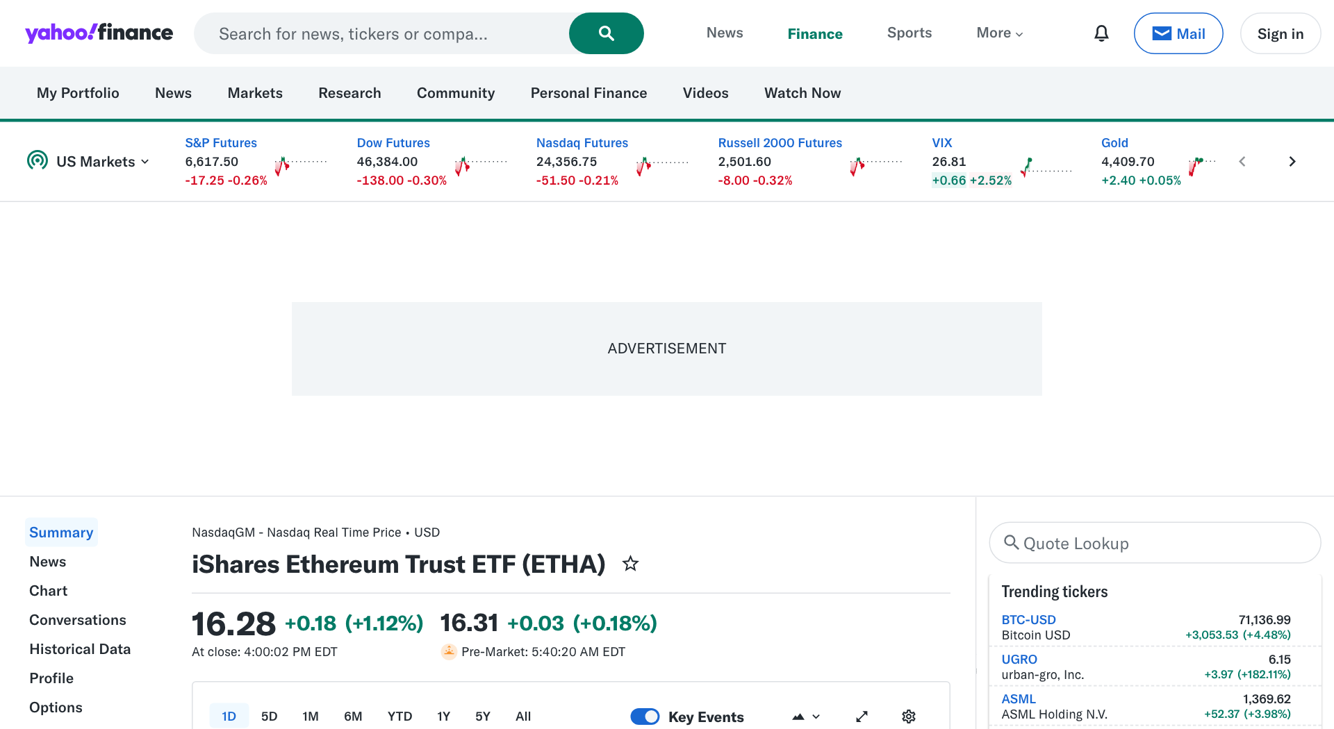 BlackRock ETHB ETF情報(Yahoo Finance)
